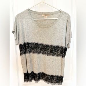 Gray oversized t-shirt with lace detail